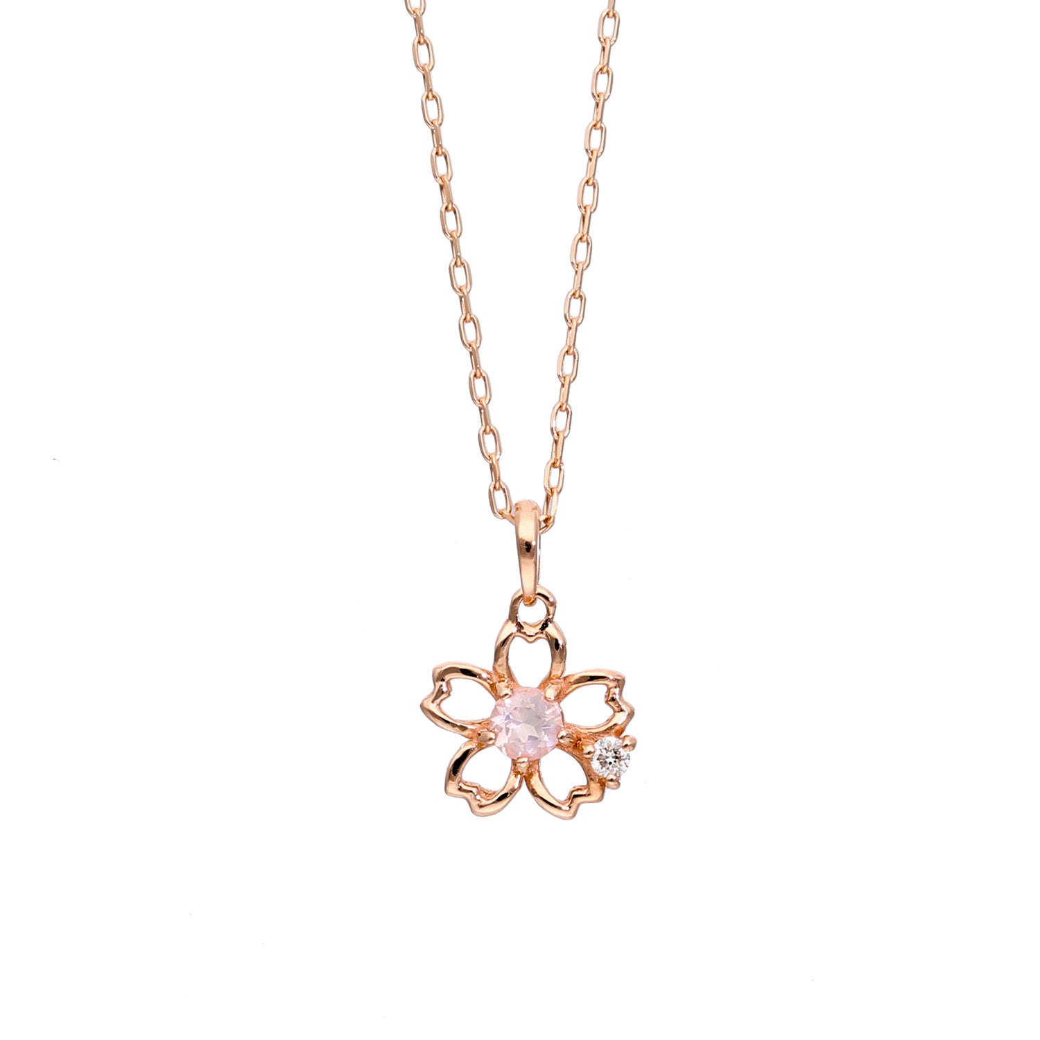 10 Karat Pink Gold Color Stone Sakura Necklace|60-9409-9413