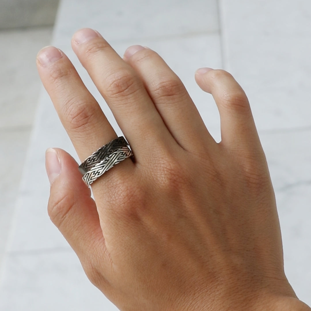 Silver Sayagata pattern Ring | 14-2475