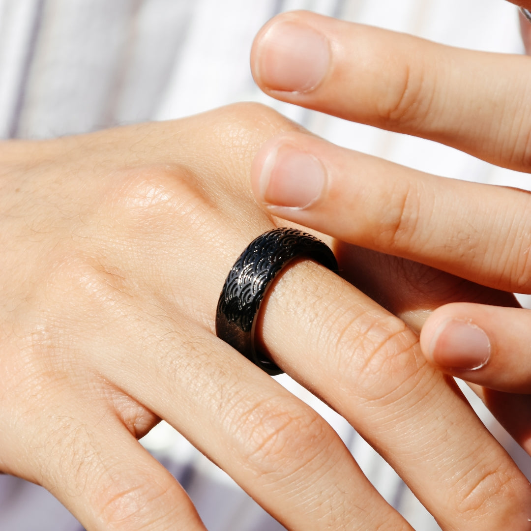 Wide Silver Seigaiha Pattern Ring |14-2479-W