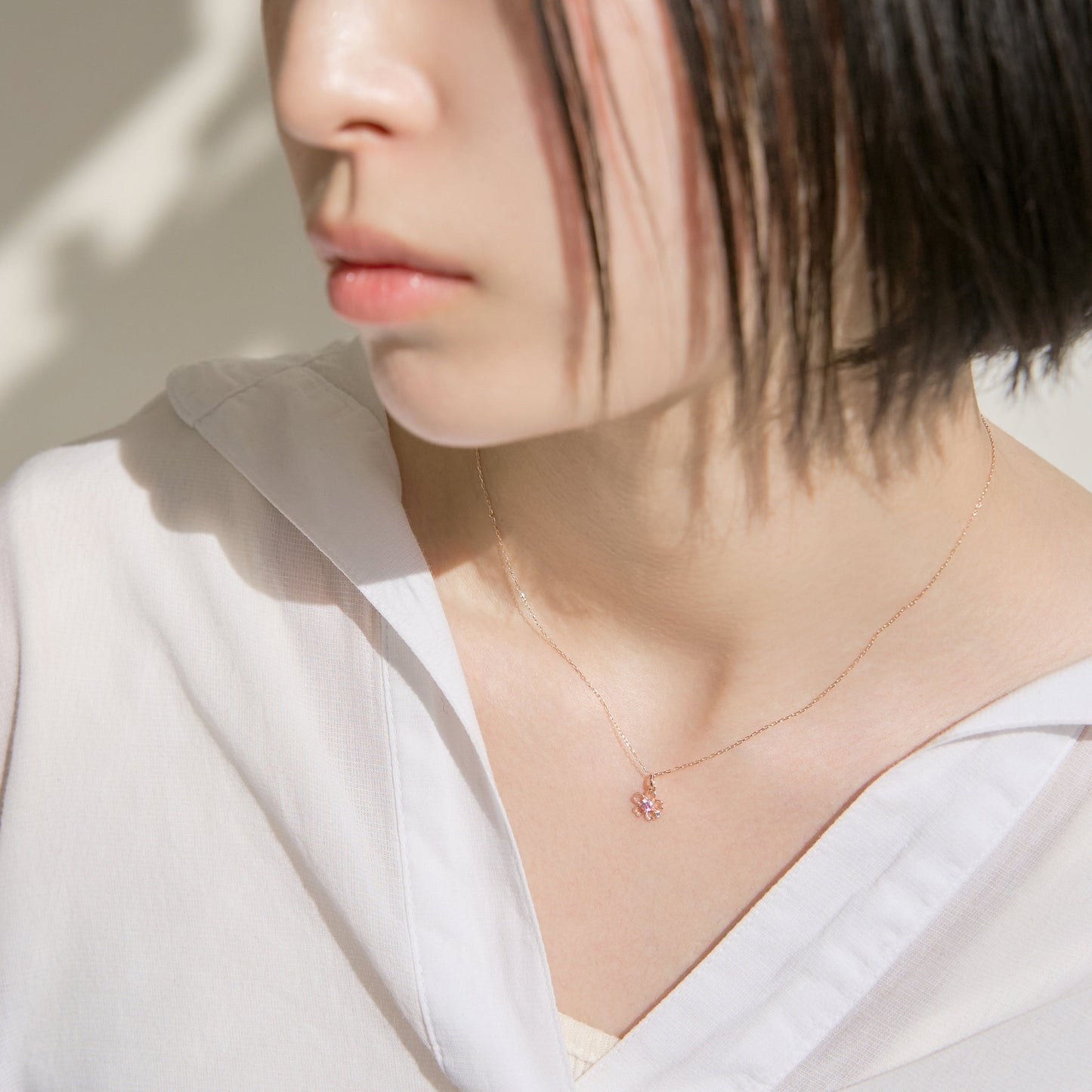 10 Karat Pink Gold Color Stone Sakura Necklace|60-9409-9413