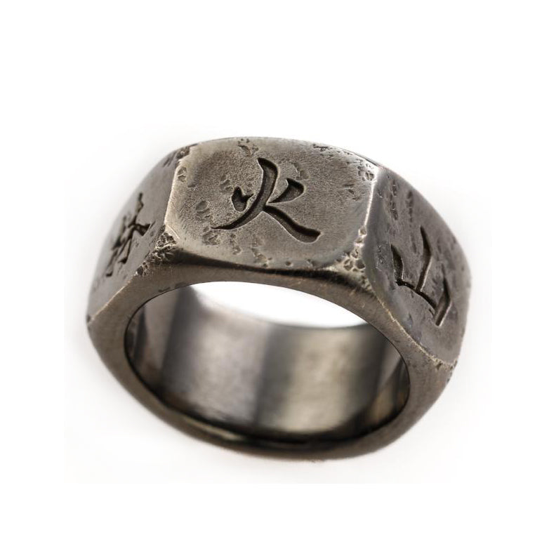 Silver Samurai Hexagon Ring with antique coating | 14-2373