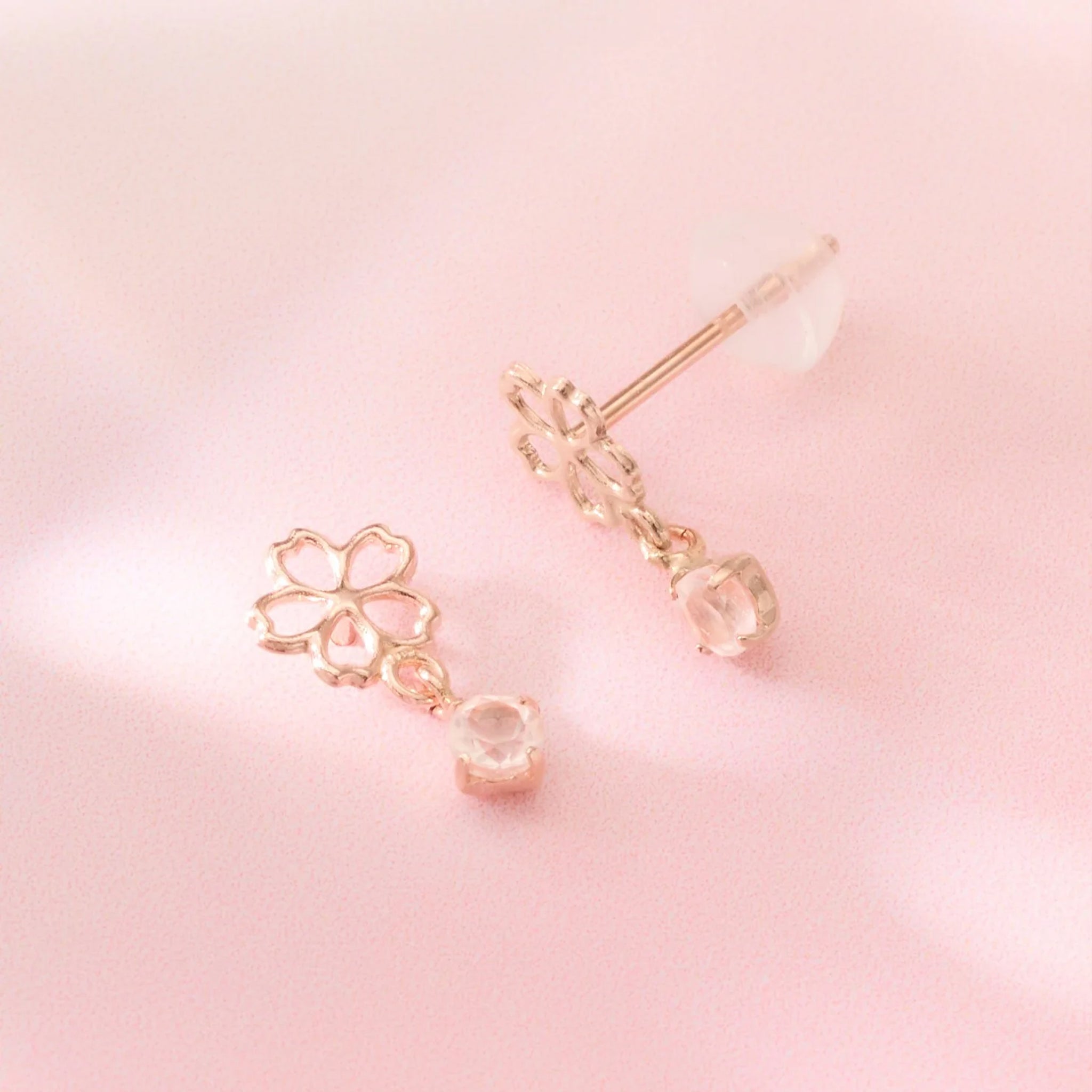 10 Karat Pink Gold Rose Quartz Sakura Earrings | 43-1099