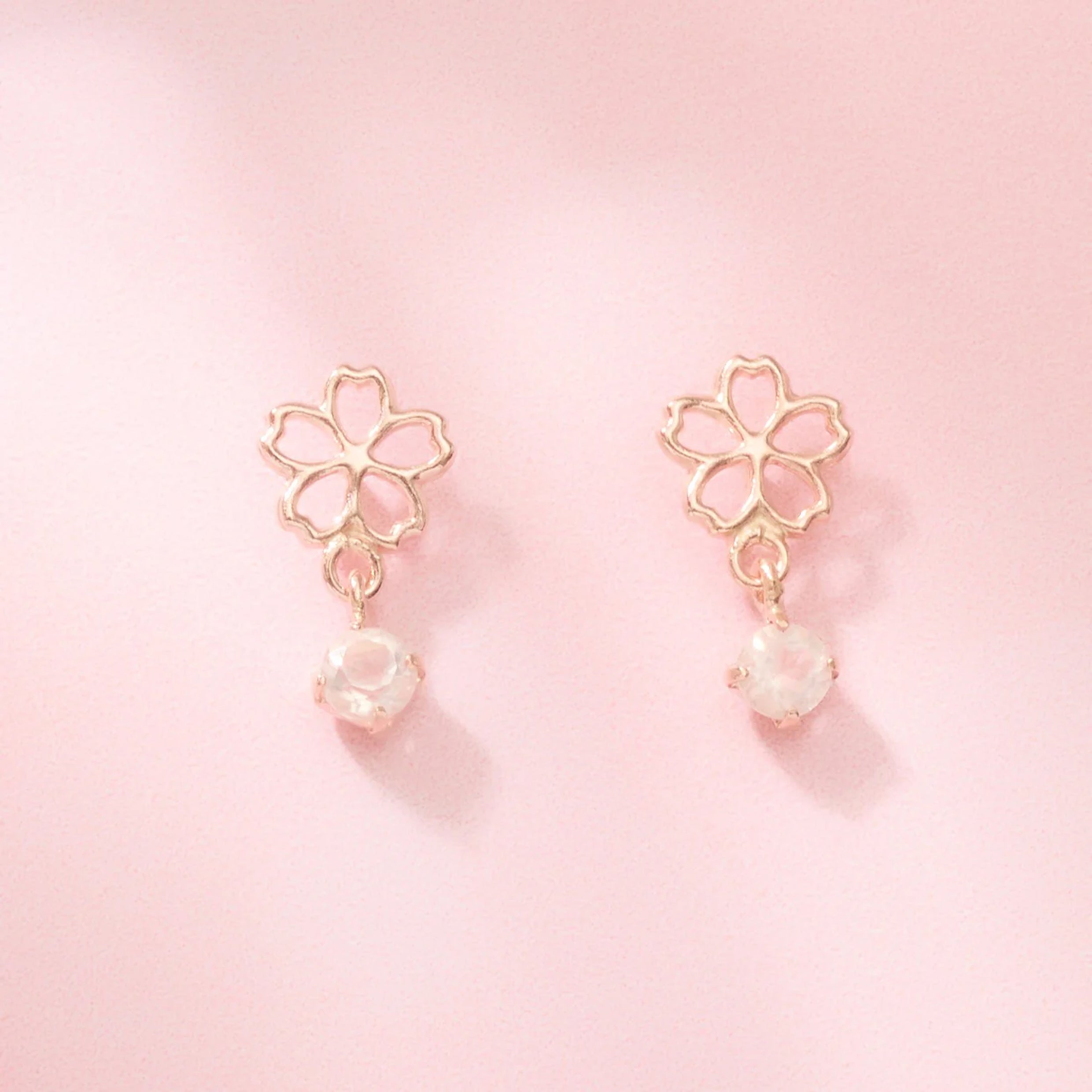 10 Karat Pink Gold Rose Quartz Sakura Earrings | 43-1099