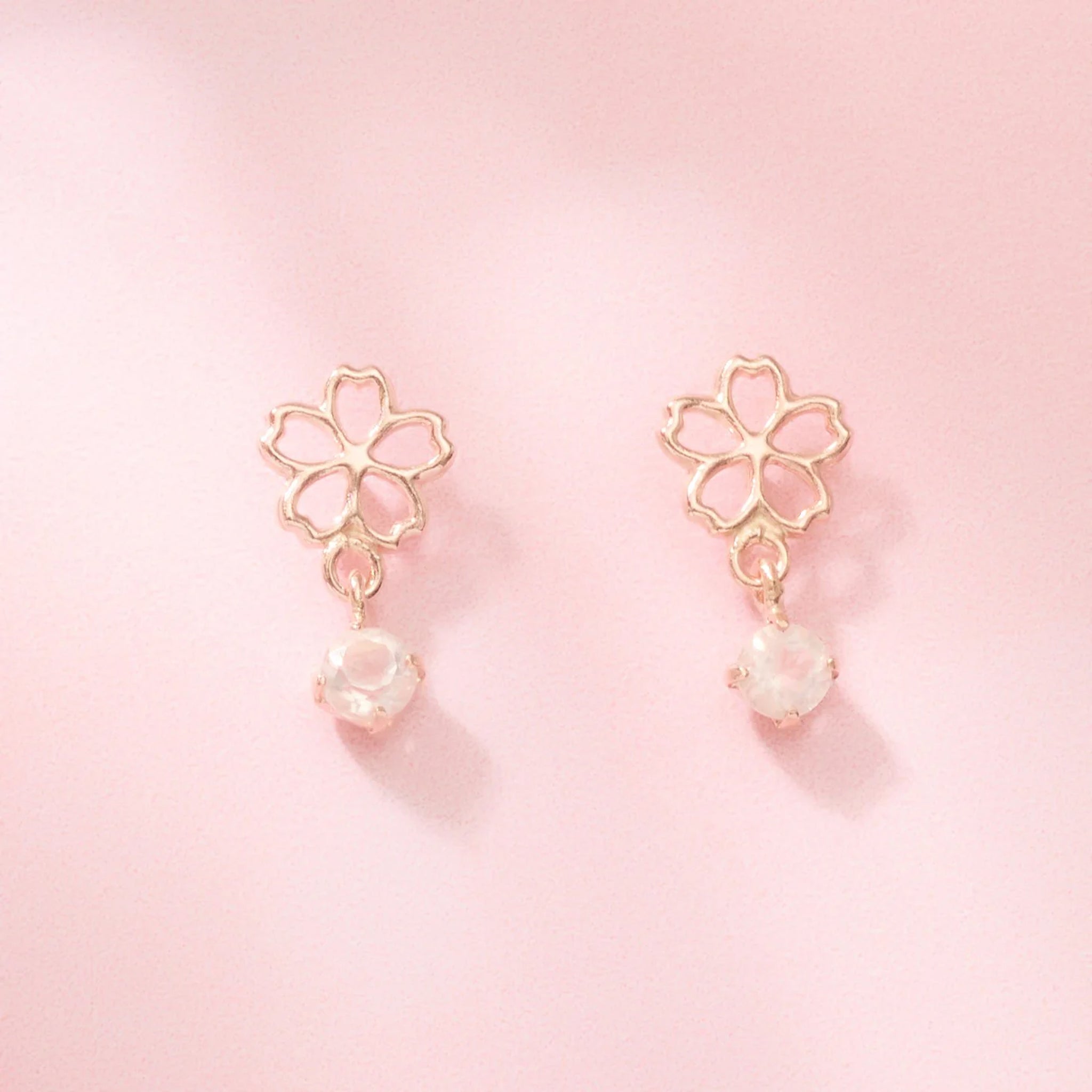 10 Karat Pink Gold Rose Quartz Sakura Earrings | 43-1099