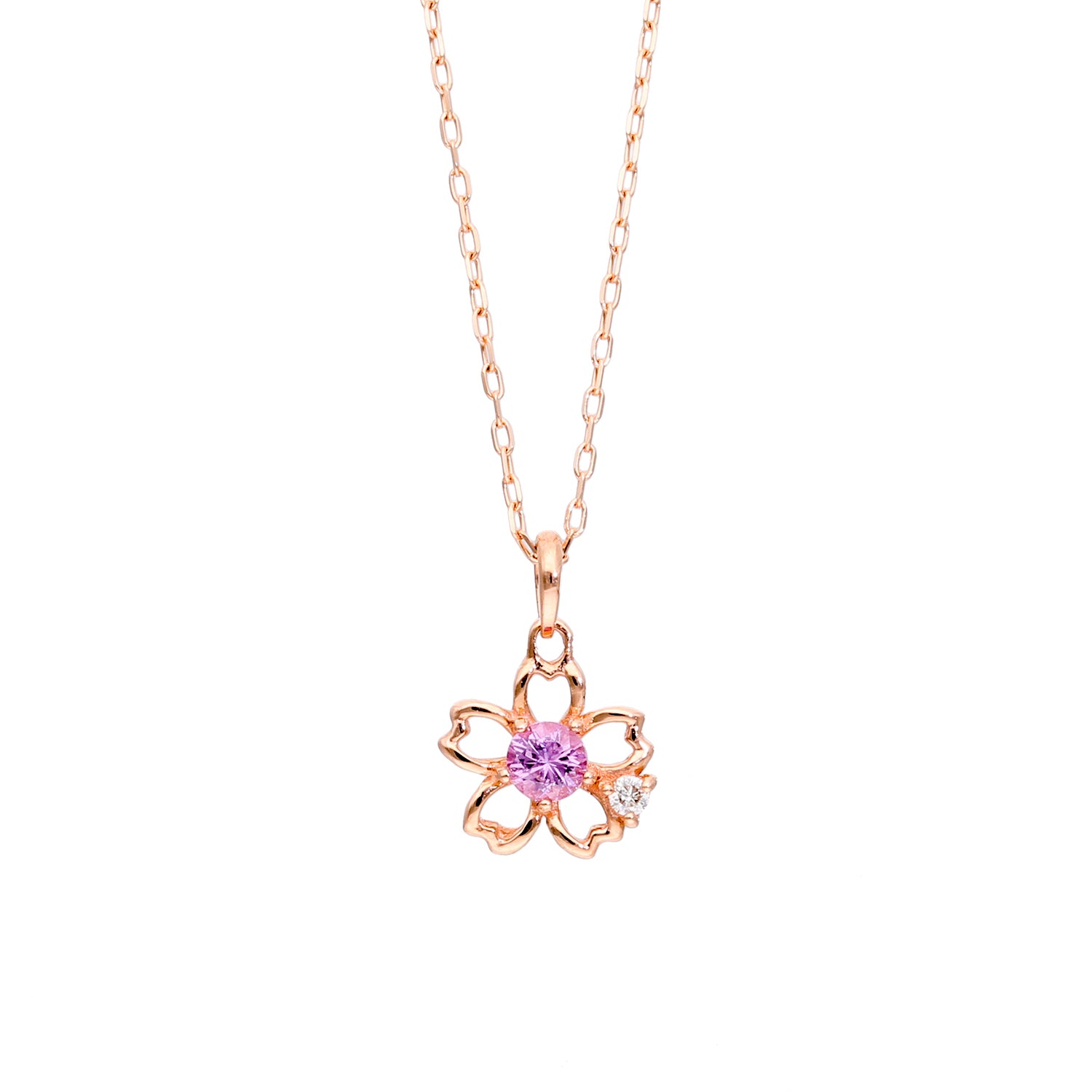 10 Karat Pink Gold Color Stone Sakura Necklace｜60-9409-9413