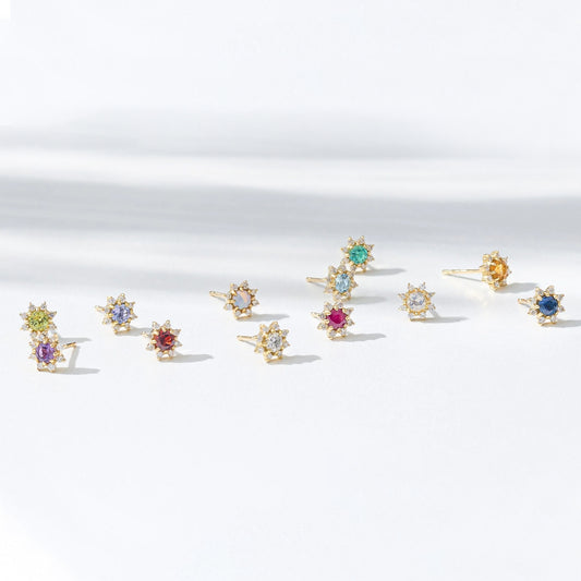 Ohrringe aus 18 Karat Gold mit Diamanten und Geburtstagssteinen (96-3040-3051)