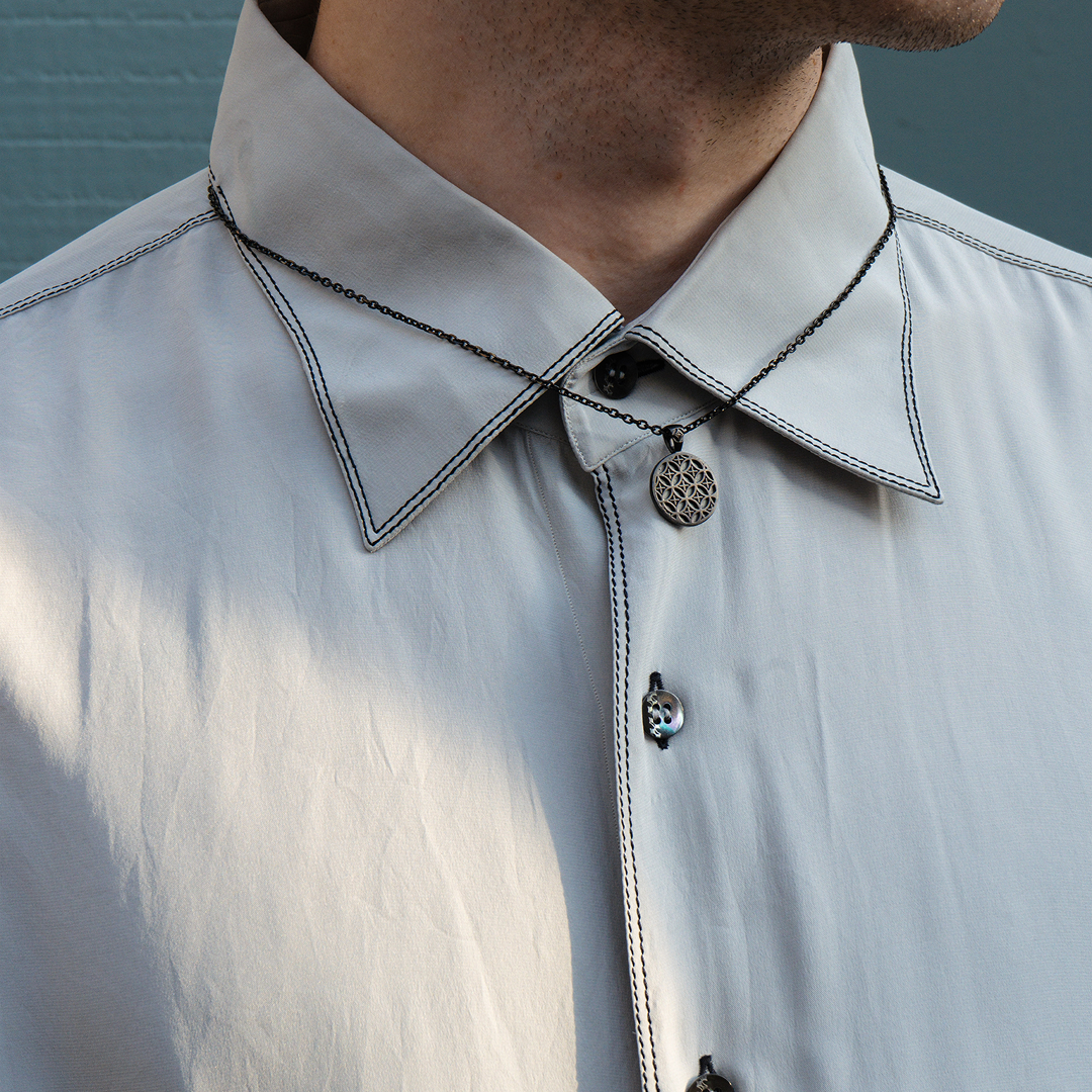 Silver Edokiriko Pattern Necklace (64-3767)