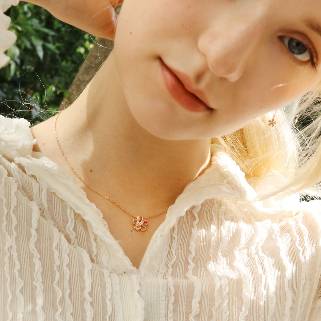 Silver Color Stone Sakura Necklace｜60-9407-9410