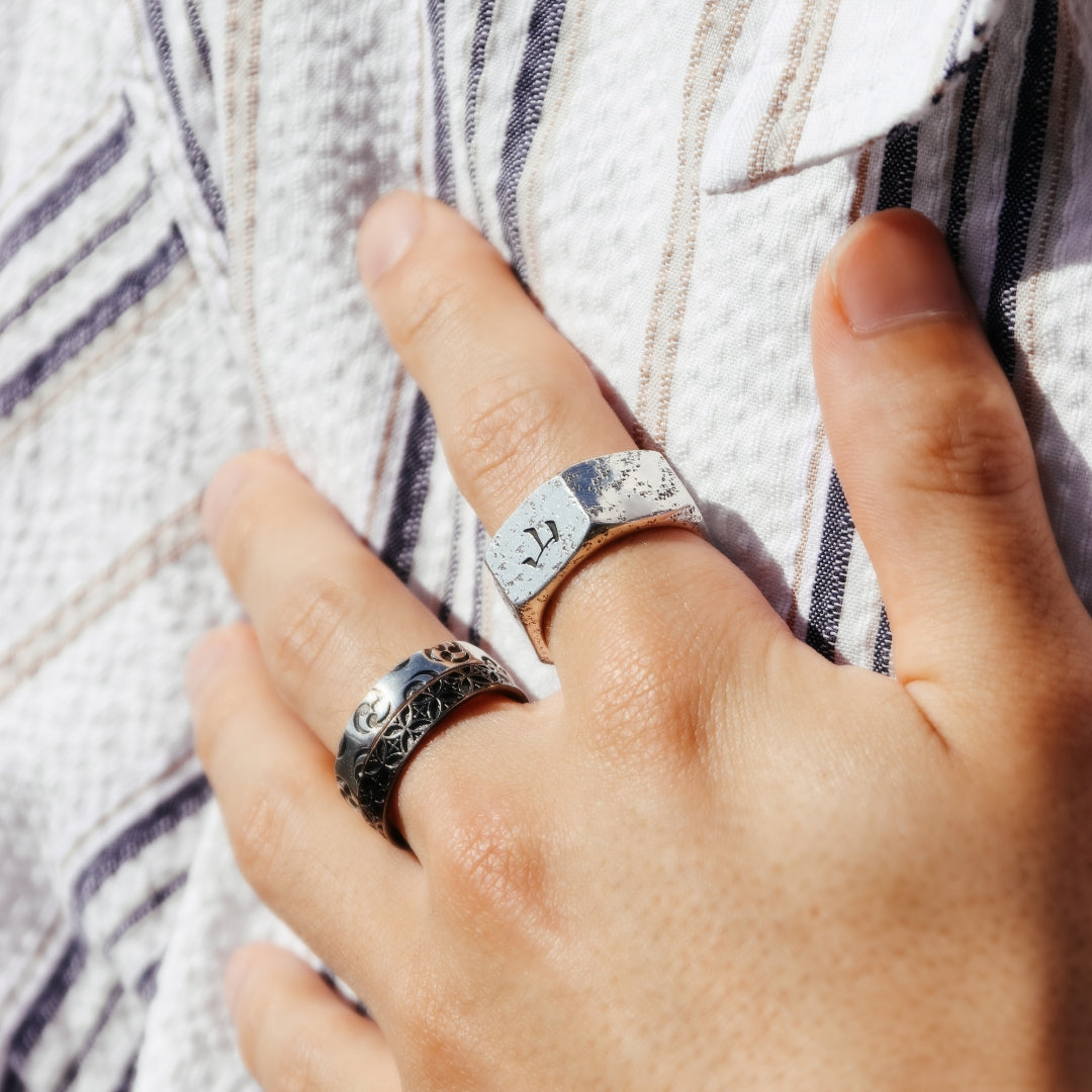 Silver Samurai Hexagon Ring | 14-2372