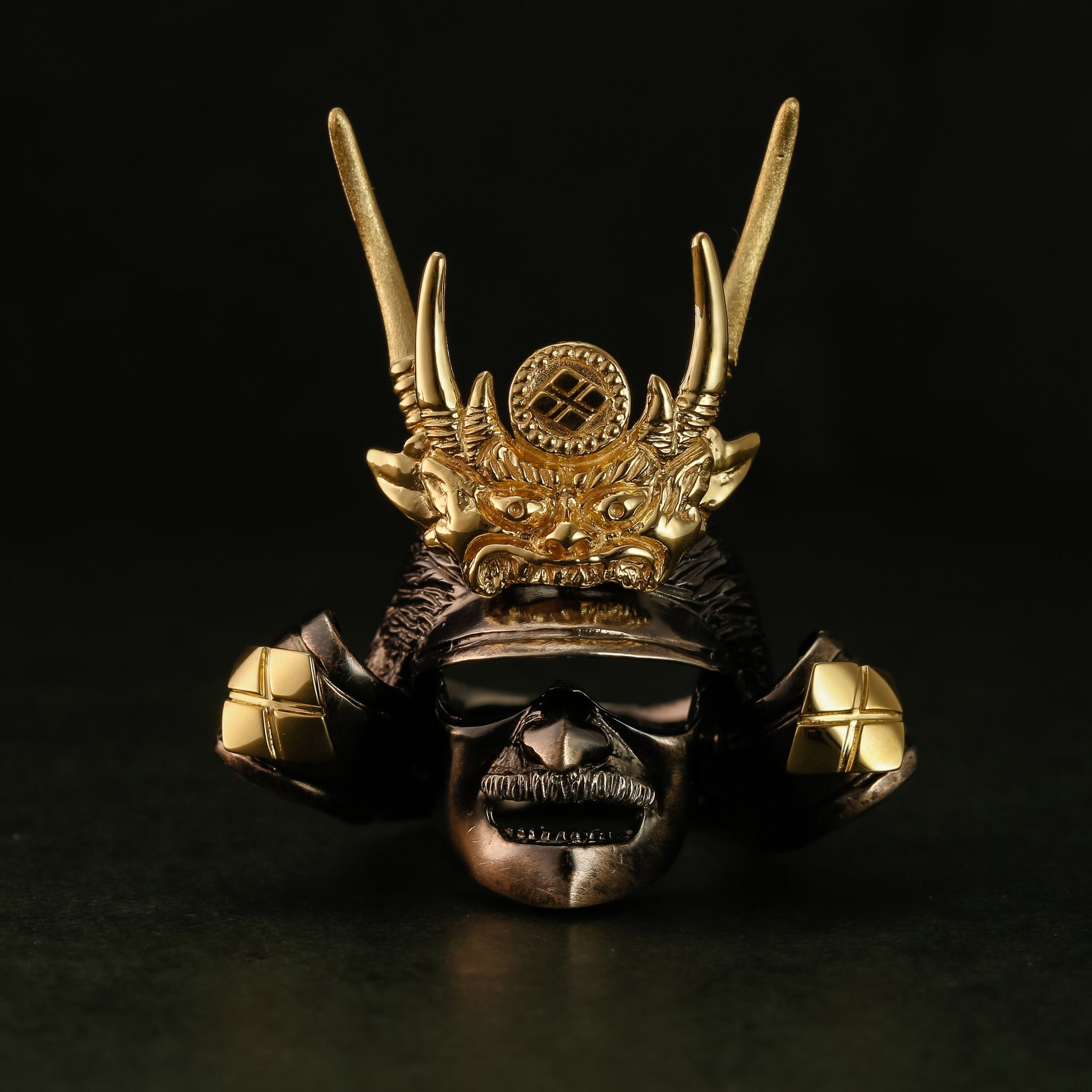 SILVER SAMURAI RING with 18KARAT GOLD EMBLEM (14-2352)-Ring-Samurai-Jewels Japan