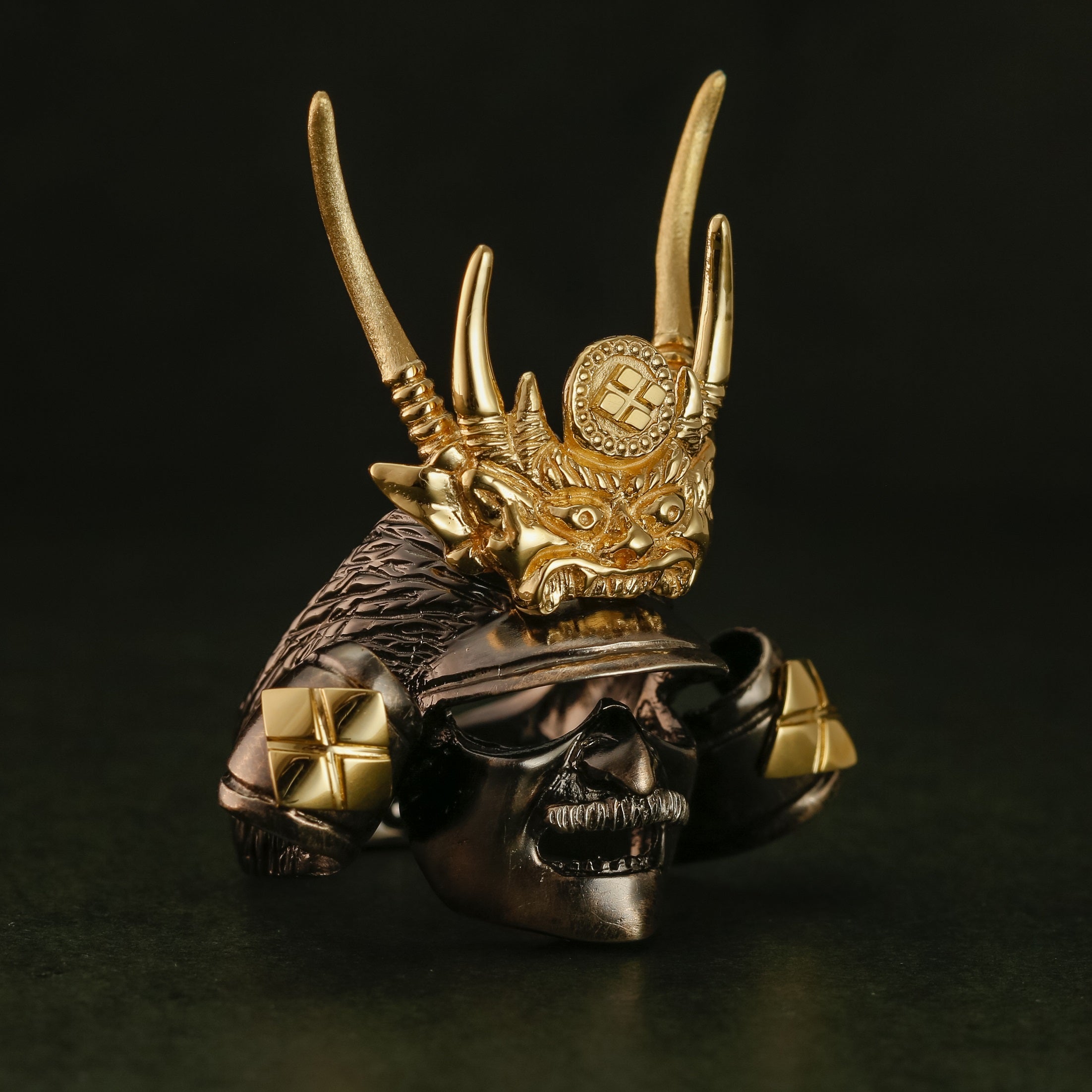 SILVER SAMURAI RING with 18KARAT GOLD EMBLEM (14-2352)-Ring-Samurai-Jewels Japan