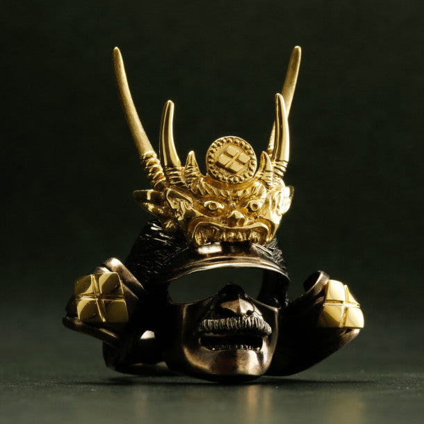 SILVER SAMURAI RING with 18KARAT GOLD EMBLEM (14-2352)-Ring-Samurai-Jewels Japan