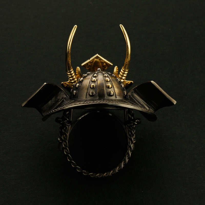 SILVER SAMURAI KABUTO RING with 18KARAT GOLD parts(14-2360)-Ring-Samurai-Jewels Japan