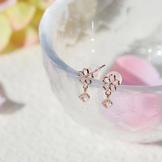 Boucles d'oreilles Sakura en or rose 10 carats et quartz rose (43-1099)