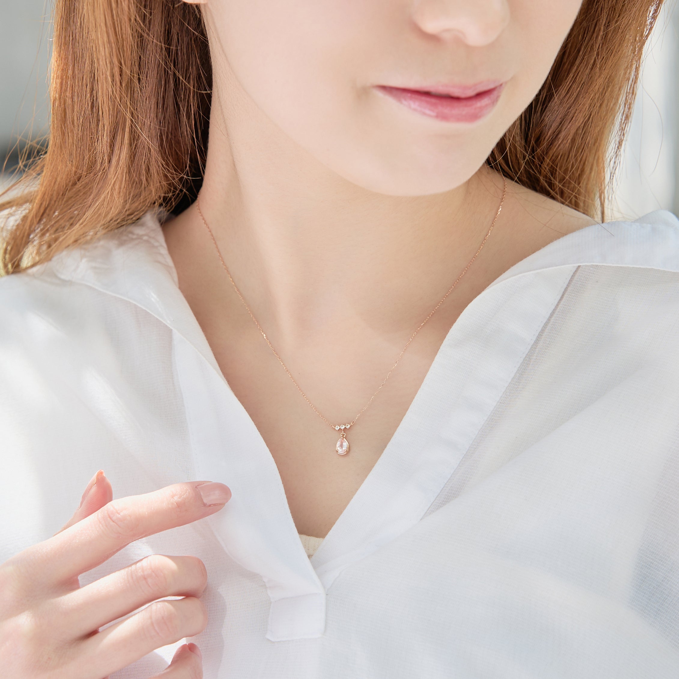 10 Karat Pink Gold Rose Quartz Necklace｜60-9412