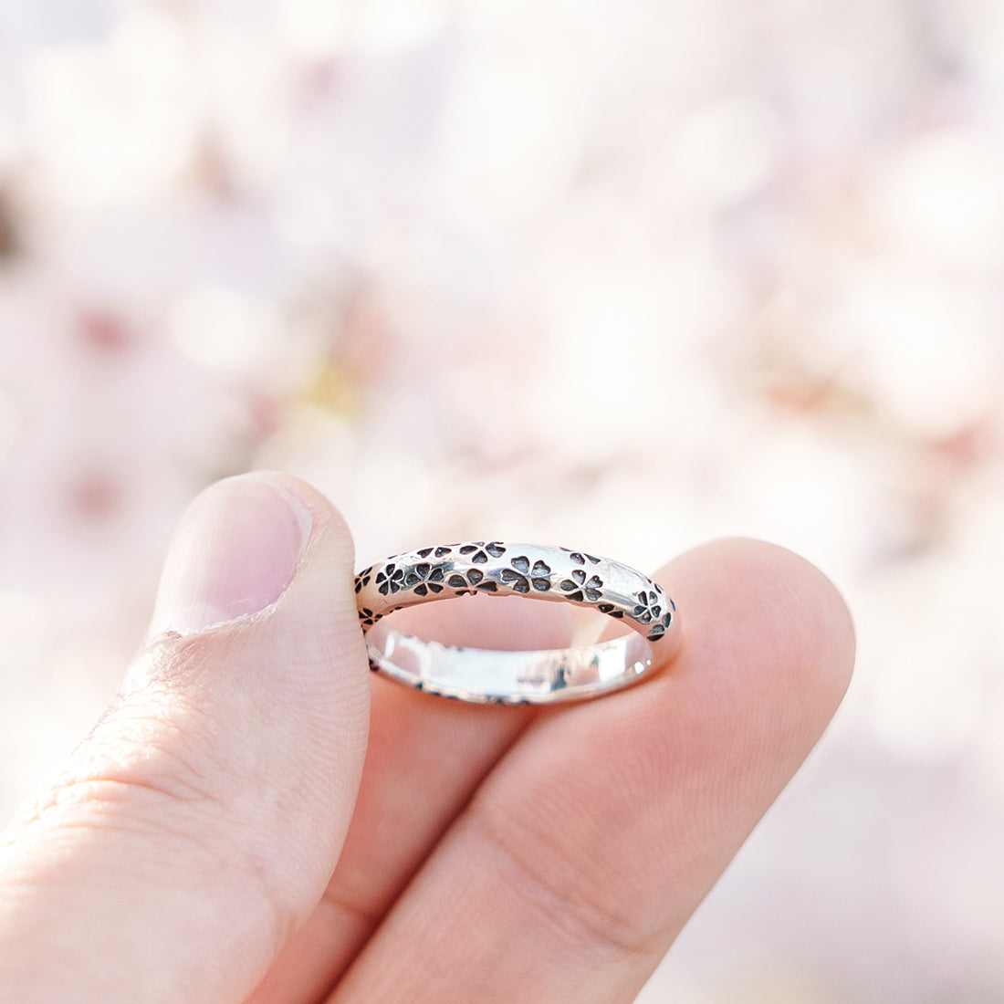 Silver Sakura Pattern Ring | 14-2468