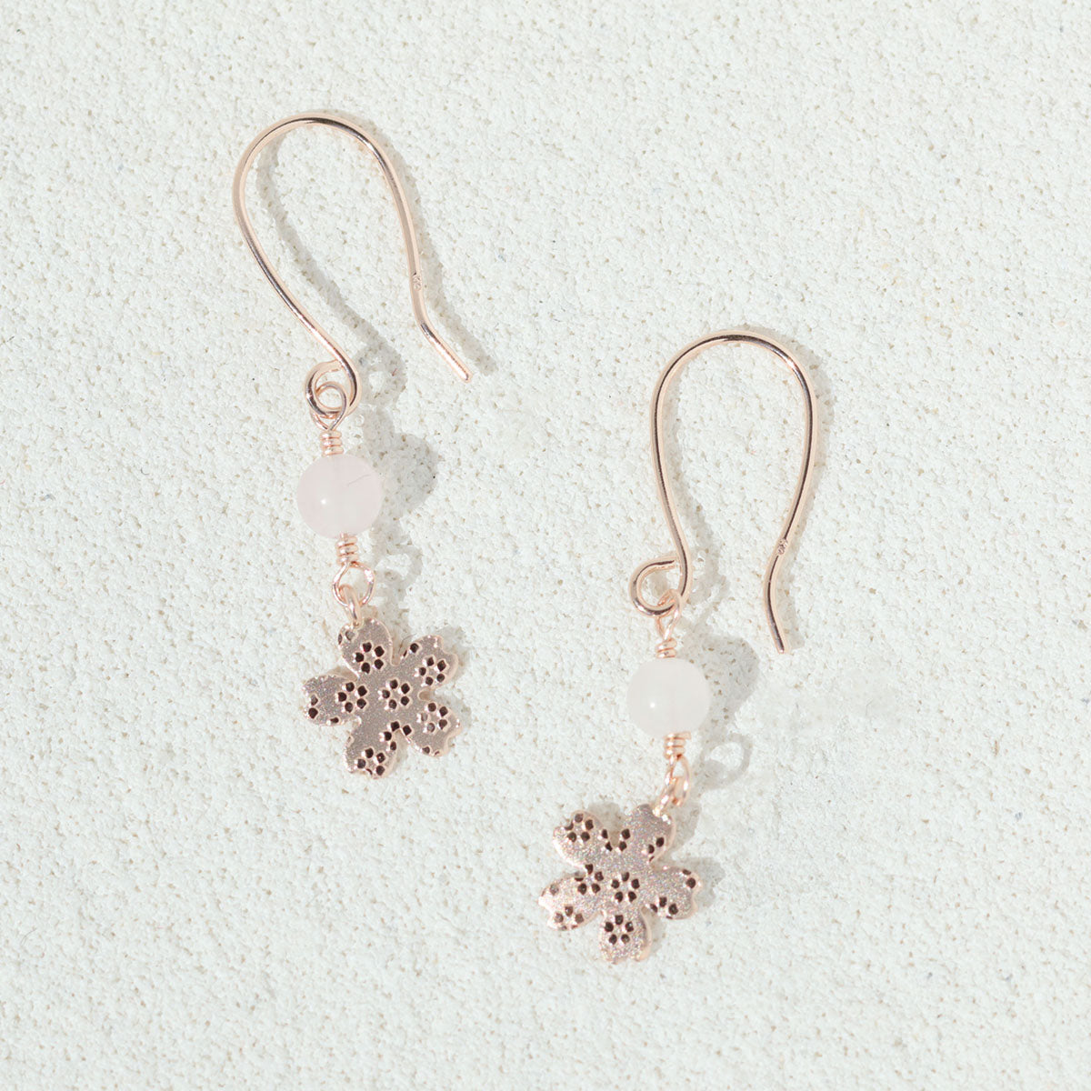 10 Karat Pink Gold Rose Quartz Sakura Earrings |43-1019